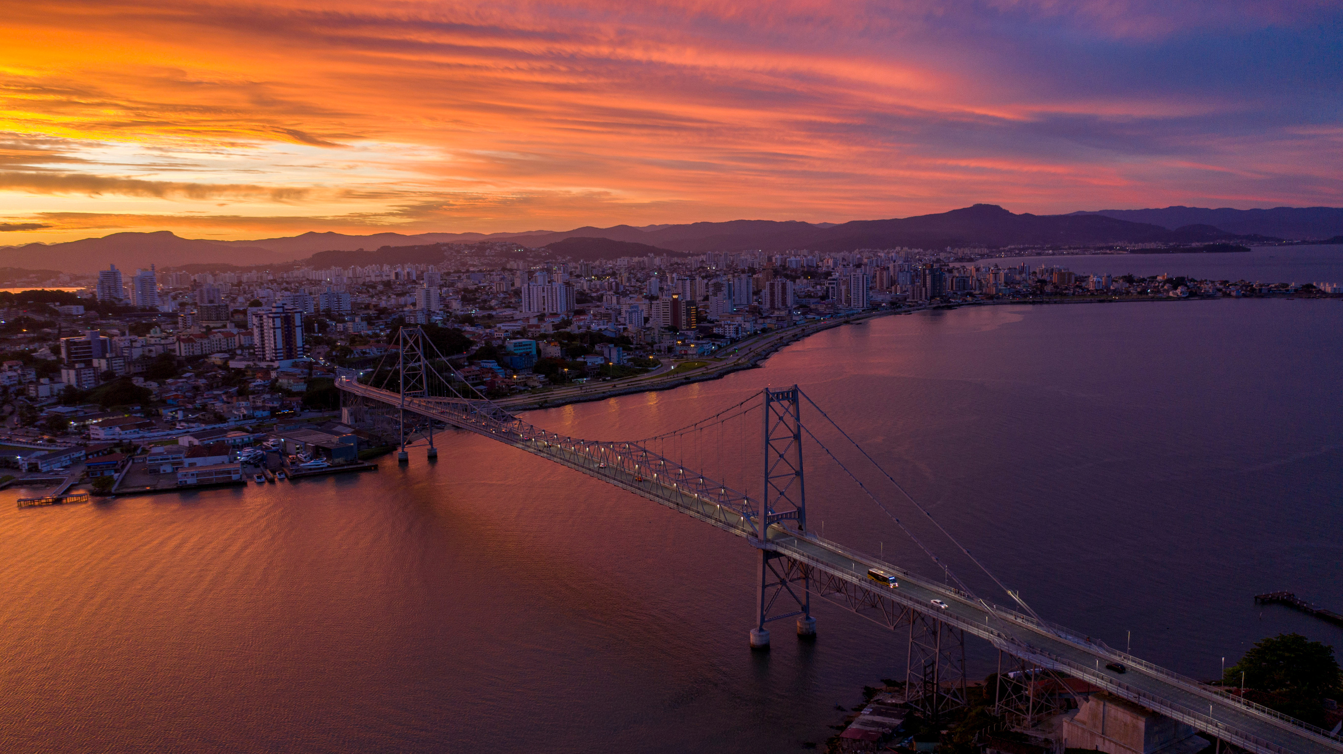Aerial View of a Suspension Bridge in the City of Floripa Brazil